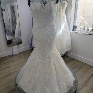 Allure Bridals Lace Fit and Flare Wedding Dress in Ivory